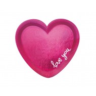 Πιάτα Χάρτινα Σχήμα Καρδιάς Φούξια 20εκ / 6 τεμ