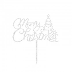 Topper Επιγραφή Δέντρο "Merry Christmas" Ασημί 150x160mm
