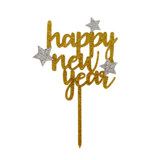 Topper "Happy New Year" Χρυσή με Glitter 9x13cm Topper "Happy New Year" Χρυσή με Glitter 9x13cm