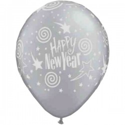 Μπαλόνι Λάτεξ 12″ Aσημί Happy New Year