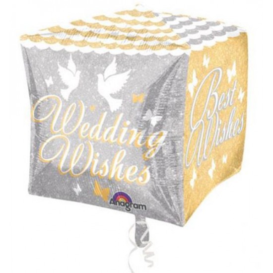 Μπαλόνια Foil Κύβος 3D “Wedding Wishes” 38 εκ