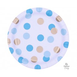 Πιάτα Μεγάλα Σιέλ & Χρυσό Dots /8 τεμ