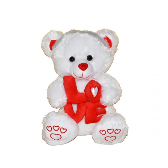 Λούτρινο Αρκουδάκι με Γράμματα “LOVE” –  Λευκό-Κόκκινο – 36 cm