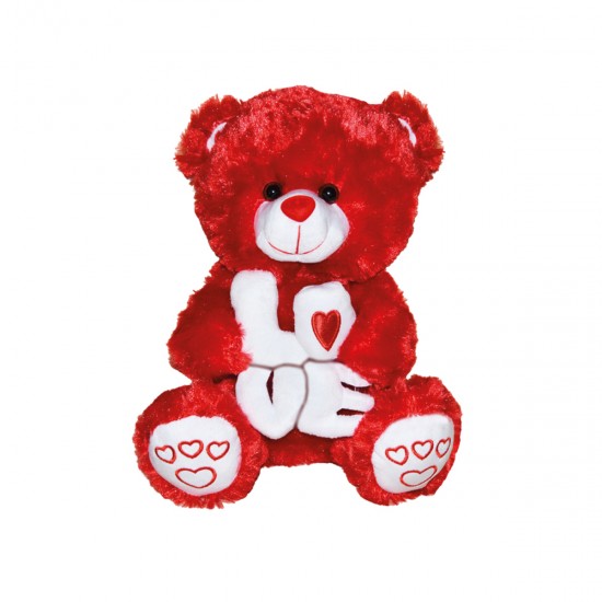 Λούτρινο Αρκουδάκι με Γράμματα “LOVE” –  Λευκό-Κόκκινο – 36 cm