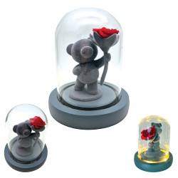 Διακοσμητικό Αρκουδάκι με Γυάλινη Καμπάνα, Φως & Forever Rose 15,5×11cm