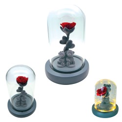 Διακοσμητικό Forever Rose με Γυάλινη Καμπάνα, Φως & 2 Καθιστά Βελούδινα Αρκουδάκια 16×11cm