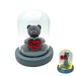 Διακοσμητικό Αρκουδάκι Forever Rose με Γυάλινη Καμπάνα & Φως 15.5×11cm
