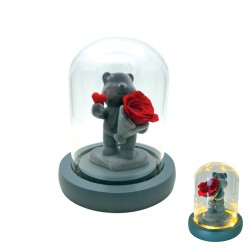 Διακοσμητικό Αρκουδάκι Forever Rose με Γυάλινη Καμπάνα & Φως 13×11cm