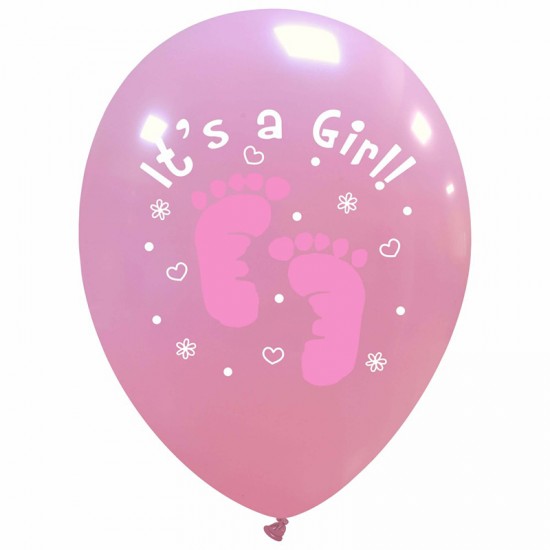 Μπαλόνια Λάτεξ 12'' Τυπωμένα It's a Girl Φούξια Πατουσάκια