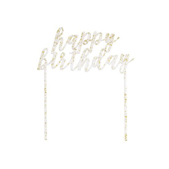 Χρυσό Διακοσμητικό Τούρτας ακρυλικό "Happy Birthday"