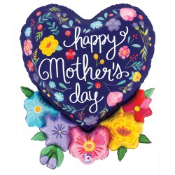 Μπαλόνι Foil 28″ Καρδιά Mother’s Day Μπλε Φλοράλ