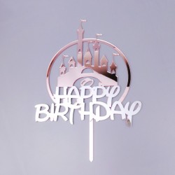 Topper  Happy Birthday  Disney Στρογγυλή Ροζ-Ασημί 
