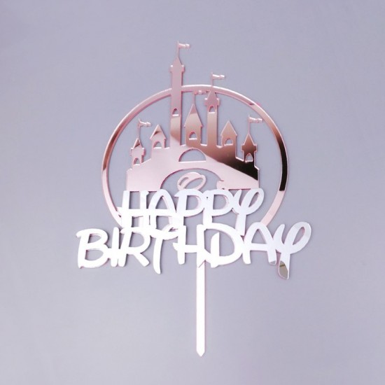 Topper Happy Birthday Disney Στρογγυλή Ροζ-Ασημί Topper Happy Birthday Disney Στρογγυλή Ροζ-Ασημί