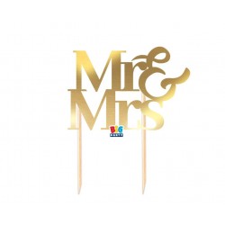 Διακόσμηση Τούρτας Cake Topper Italic " Mr& Mrs" Gold