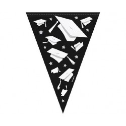 Γιρλάντα Σημαιάκια "Congrats Grad" Silver- Black - White / 274 εκ.