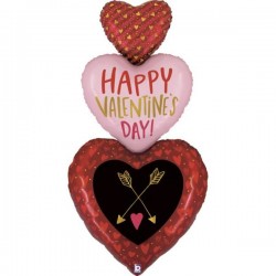 Μπαλόνι Foil 60″ Τριπλή Καρδιά ‘Happy Valentine’s Day’