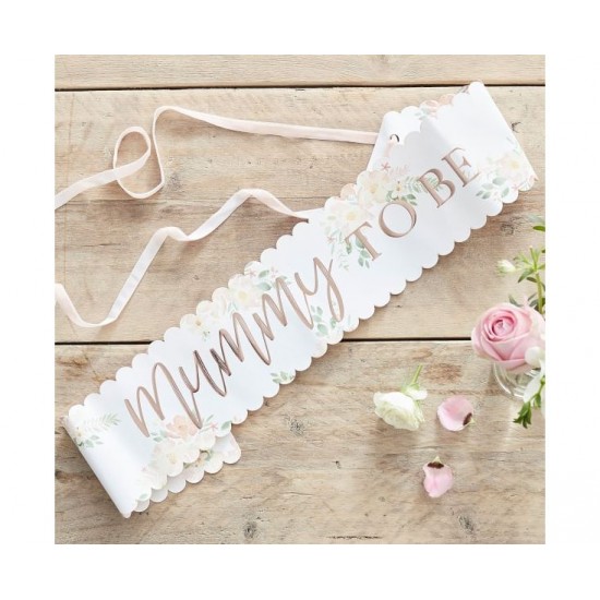 Κορδέλα Ροζ Χρυσό με λουλούδια "Mummy To Be" Baby Shower Κορδέλα Ροζ Χρυσό με λουλούδια "Mummy To Be" Baby Shower