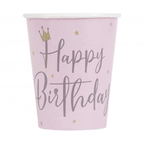Ποτήρια Ροζ Happy Birthday /8 τεμ Ποτήρια Ροζ Happy Birthday /8 τεμ