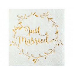 Χαρτοπετσέτες Μικρές Just Married Χρυσό / 20 τεμ