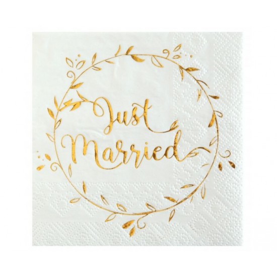 Χαρτοπετσέτες Μικρές Just Married Χρυσό / 20 τεμ Χαρτοπετσέτες Μικρές Just Married Χρυσό / 20 τεμ
