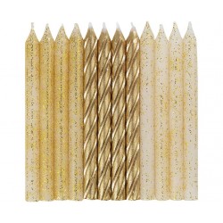 Κεριά Χρυσό Glitter and Gold Spiral Birthday - Ασορτί / 24 τμχ