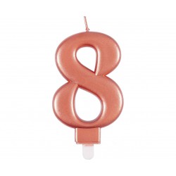 Κερί "8" Μεταλλικό Ροζ Χρυσό / 8 εκ
