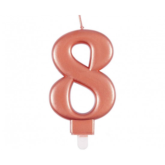 Κερί "8" Μεταλλικό Ροζ Χρυσό / 8 εκ