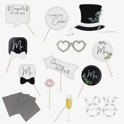 Photobooth Props Γάμου με αυτοκόλλητα (13 τεμ)