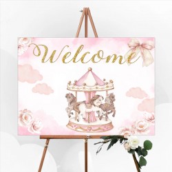Καμβάς Βάπτισης Welcome – Ροζ Καρουζέλ