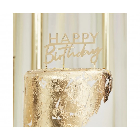 Διακοσμητικό τούρτας χρυσό ακρυλικό"Happy Birthday"