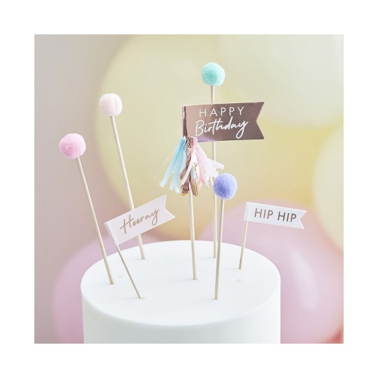Pom Pom Happy Birthday Toppers Pom Pom Happy Birthday Toppers