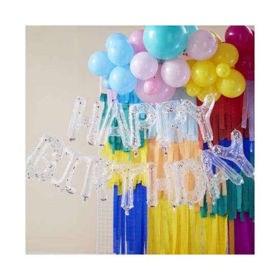 Μπαλόνια Foil Γενεθλίων Happy Birthday Rainbow Confetti 