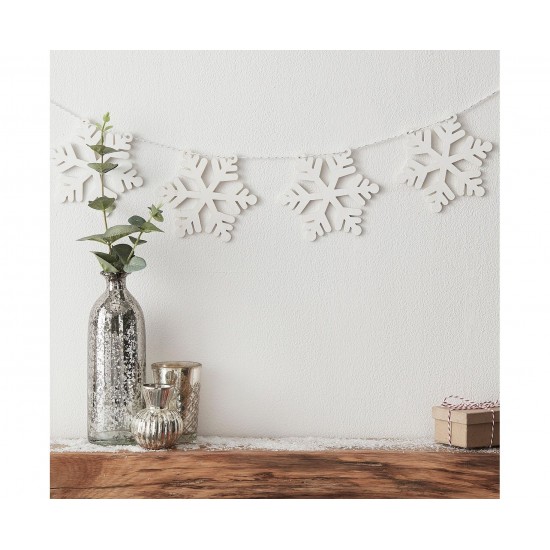 Χριστουγεννιάτικη Ξύλινη Γιρλάντα με Χιονονιφάδες