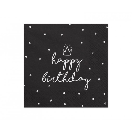 Χαρτοπετσέτες Μεγάλες Μαύρες Happy Birthday /20 τεμ Χαρτοπετσέτες Μεγάλες Μαύρες Happy Birthday /20 τεμ