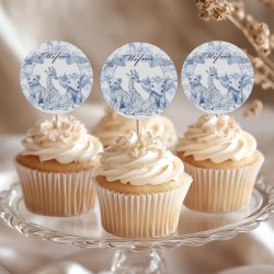 Topper Cupcake – Blue Toile Ζώα Της Ζούγκλας (6 τεμ)