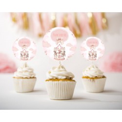 Topper Cupcake – Ροζ Καρουζέλ (6 τεμ)