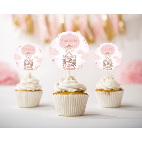 Topper Cupcake – Ροζ Καρουζέλ (6 τεμ) Topper Cupcake – Ροζ Καρουζέλ (6 τεμ)