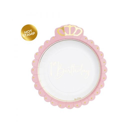 Πιάτα Σχηματικά First Birthday Ροζ με Κορώνα / 8 τεμ Πιάτα Σχηματικά First Birthday Ροζ με Κορώνα / 8 τεμ