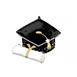 Μπαλόνι Foil Black Grad Cap & White Diploma - Καπέλο αποφοίτησης  / 63 εκ x 63 εκ