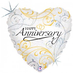 Μπαλόνι Foil 18″ Επετείου Καρδιά Feligree “Happy Anniversary”