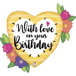 Μπαλόνι Foil 35″ Φλοράλ Καρδιά “With Love on your Birthday”
