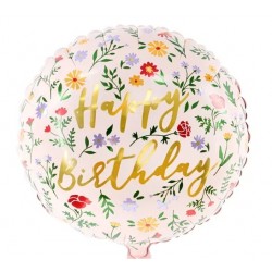 Μπαλόνι Foil 18″ Happy Birthday Φλοράλ
