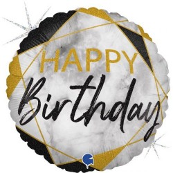 Μπαλόνι Foil 18″ Happy Birthday Μάρμαρο χρυσό-μαύρο