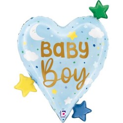 Μπαλόνι Foil 25″ Καρδιά Baby Boy Stars