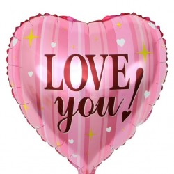 Μπαλόνι Foil 18” Ροζ καρδιά Love You ρίγες
