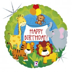 Μπαλόνι Foil Ζωάκια Ζούγκλας Happy Birthday