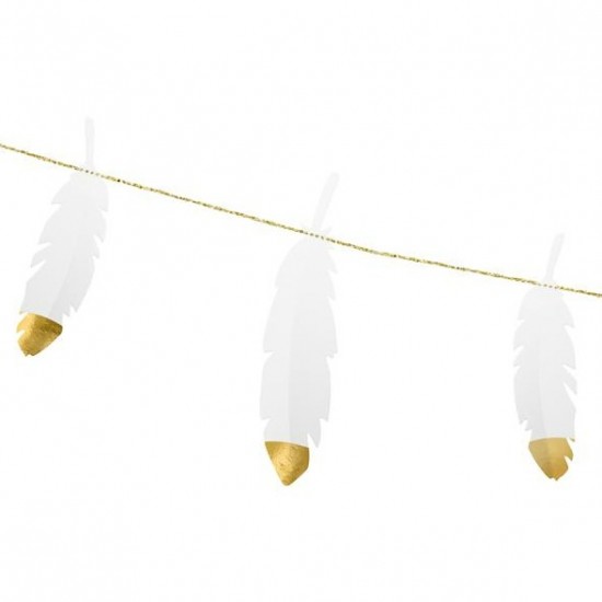 Διακοσμητική γιρλάντα λευκά- χρυσά φτερά
