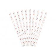 Καλαμάκια χάρτινα Rosegold πουά  (10 τεμ)
