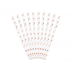 Καλαμάκια χάρτινα Rosegold πουά  (10 τεμ)
