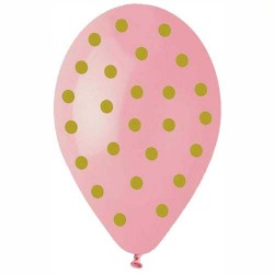 Μπαλόνι Λάτεξ 12″ Baby Pink Με Χρυσό Πουά